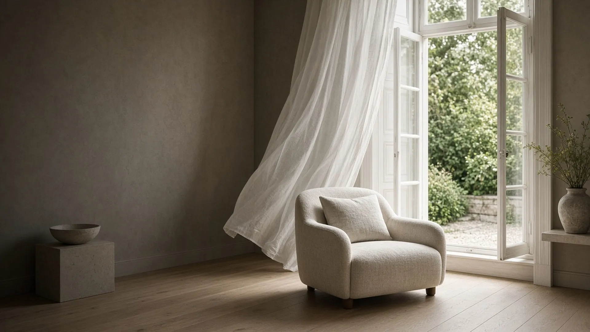 An open window letting fresh air into a calm room