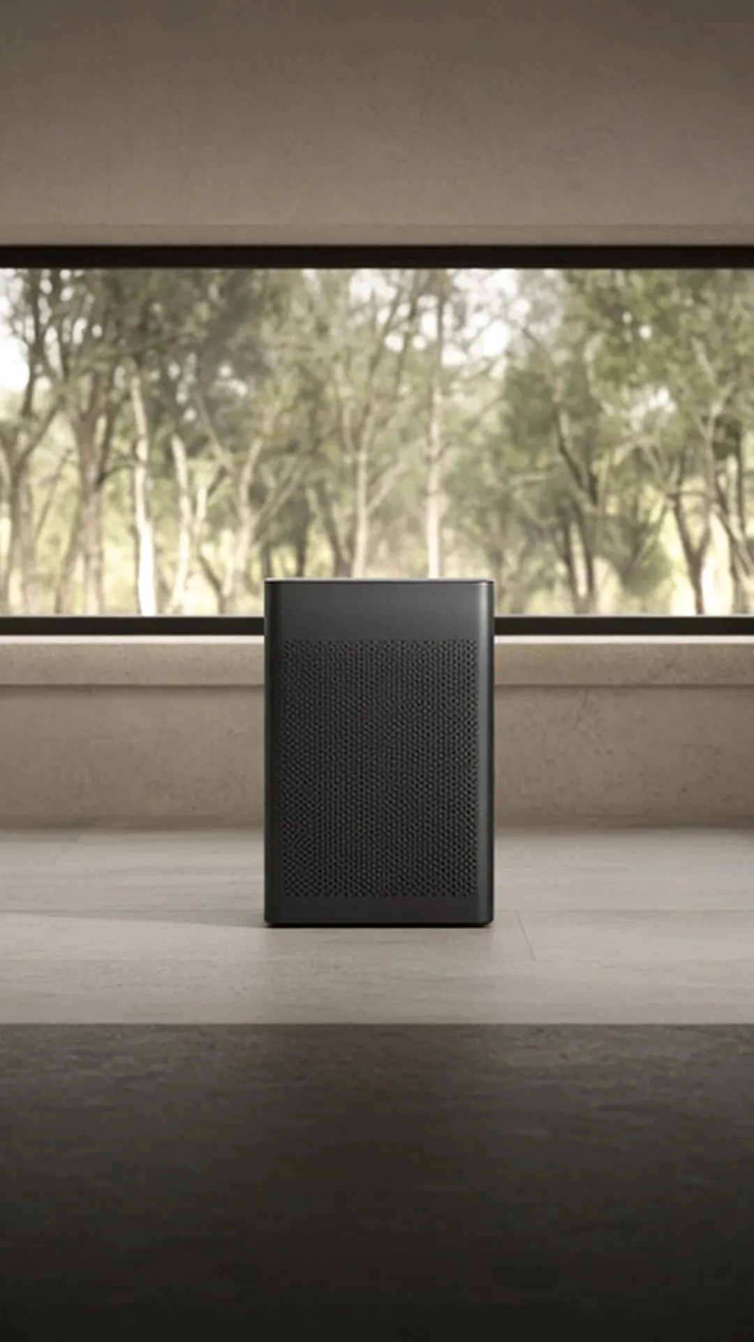 A plain air purifier in a calm, evenly lit room